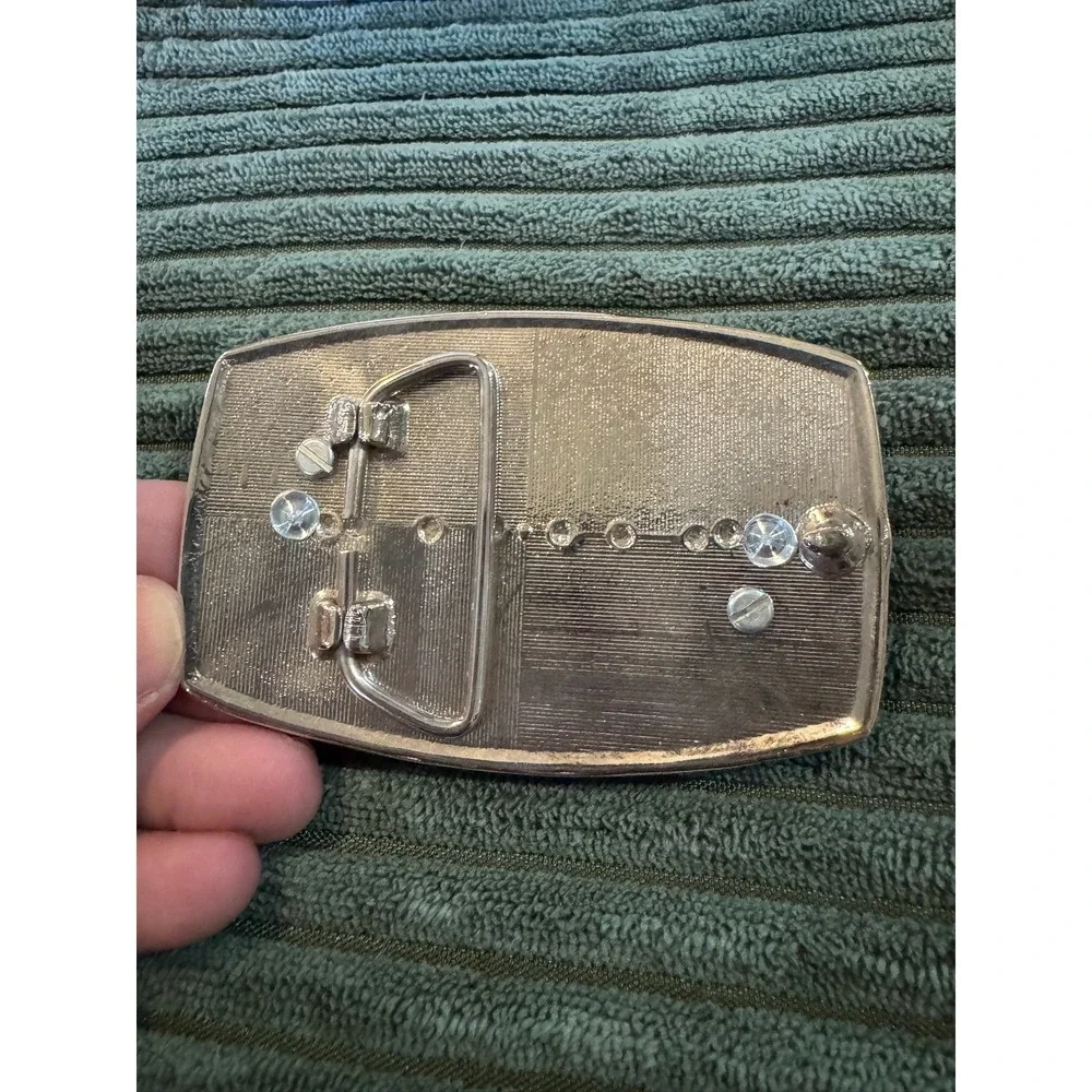 Vintage‎ Agate Stone Belt Buckle Silver Gold Tone Mens Western Accessory
